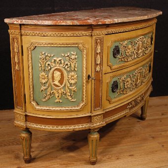 Antique Italian demi lune dresser in lacquered wood in Louis XVI style