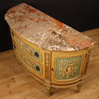 Antique Italian demi lune dresser in lacquered wood in Louis XVI style