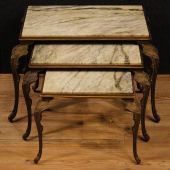 Antique Triptych of Dutch coffee tables in metal with marble top