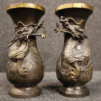 Antique Pair of French chinoiserie vases in metal