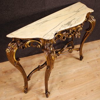 Antique Italian console table with mirror in golden wood