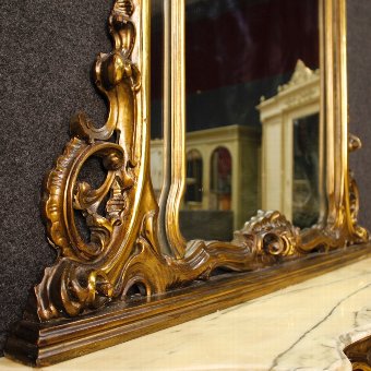 Antique Italian console table with mirror in golden wood