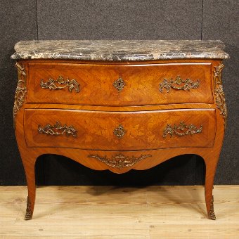 Antique French inlaid dresser in Louis XV style with marble top
