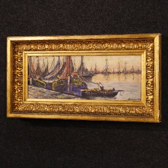 Antique Pair of French paintings seascapes with boats
