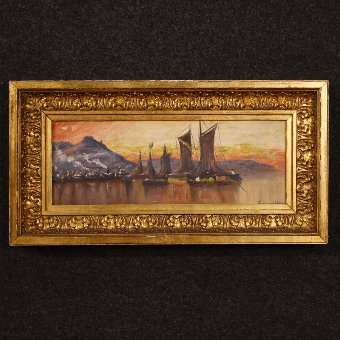 Antique Pair of French paintings seascapes with boats