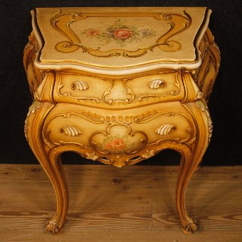 Antique Pair of Venetian lacquered and painted bedside tables