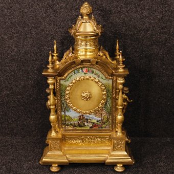 Antique Italian table clock in bronze and brass