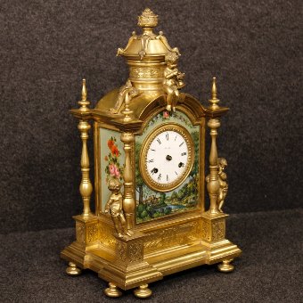 Antique Italian table clock in bronze and brass