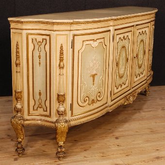 Antique Italian sideboard in lacquered and golden wood