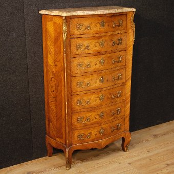 French inlaid tallboy with marble top