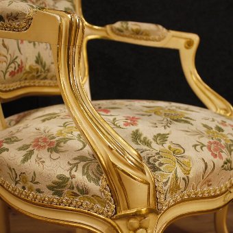Antique Pair of lacquered and golden Italian armchairs