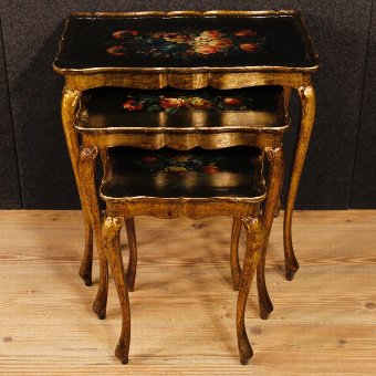 Antique Triptych of lacquered, golden and painted Italian coffee tables
