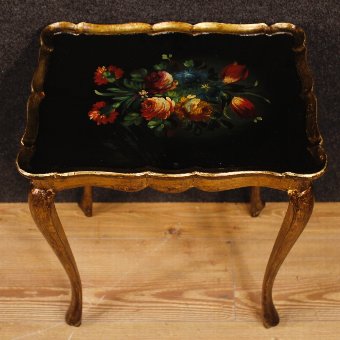 Antique Triptych of lacquered, golden and painted Italian coffee tables