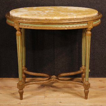 Antique Italian lacquered side table with marble top in Louis XVI style