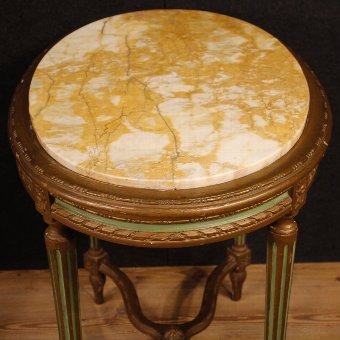 Antique Italian lacquered side table with marble top in Louis XVI style