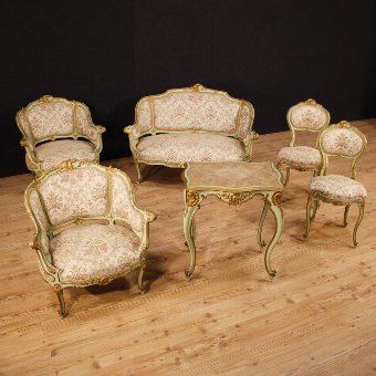 Antique Pair of lacquered and golden Venetian chairs