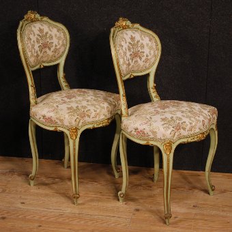 Antique Pair of lacquered and golden Venetian chairs