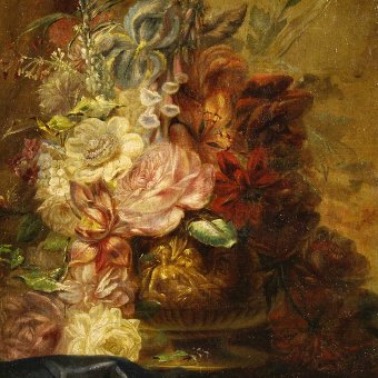 Antique Antique Italian still life painting Vase with flowers of the 19th century