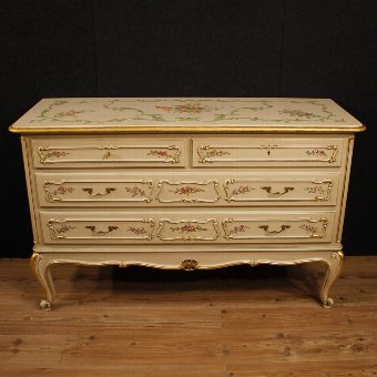 Antique Italian dresser in lacquered, golden and painted wood