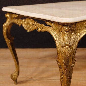 Antique French coffee table in gilt metal with marble top