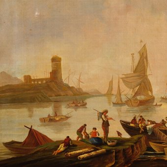 Antique Italian seascape painting oil on canvas