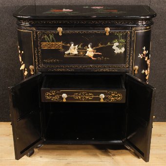 Antique French lacquered and painted chinoiserie wet bar