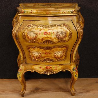Antique Pair of Venetian bedside tables in lacquered and painted wood