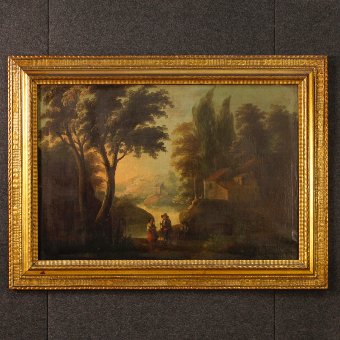 Antique Spanish landscape painting of the 19th century