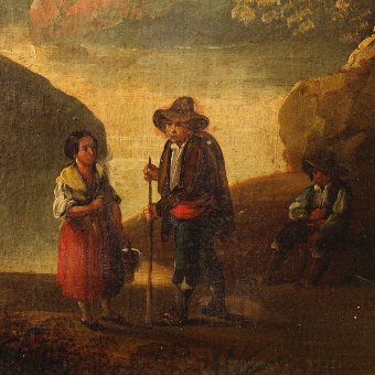 Antique Antique Spanish landscape painting of the 19th century