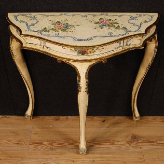 Antique Venetian lacquered and painted console table with floral decorations