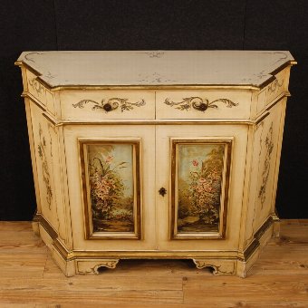 Antique Venetian lacquered and painted sideboard with floral decorations