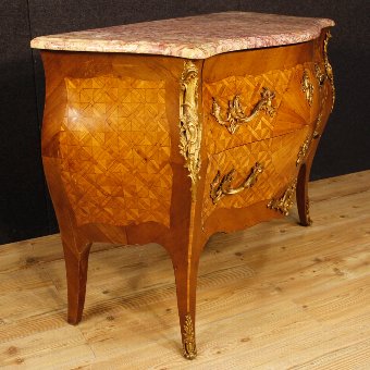 Antique French inlaid dresser in Louis XV style with marble top