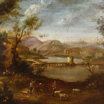 Antique Antique Italian landscape painting of the 19th century