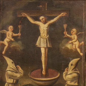 Antique Antique Spanish painting Crucifixion from 18th century