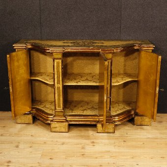 Antique Florentine sideboard in lacquered and golden wood