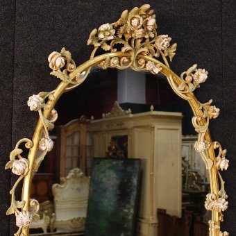 Antique Italian lacquered and painted mirror with floral decorations