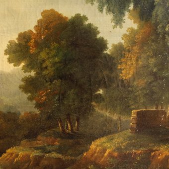 Antique Antique French painting landscape with architecture from 19th-century