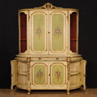 Antique Italian lacquered, golden and painted cupboard