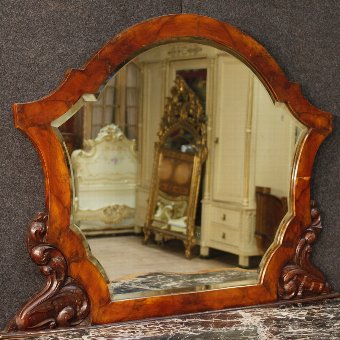 Antique Italian chest of drawers with mirror in walnut and burl walnut