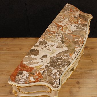 Antique Italian lacquered and golden console table with marble top