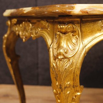 Antique Italian coffee table in gold metal with onyx top
