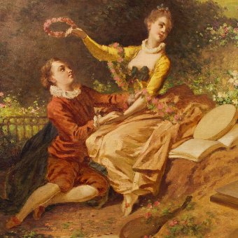 Antique Antique Italian signed painting romantic scene of the 19th century