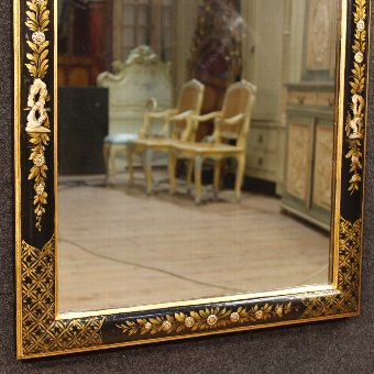 Antique Italian chinoiserie lacquered, golden and painted mirror