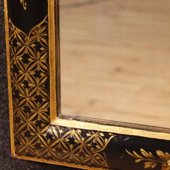 Antique Italian chinoiserie lacquered, golden and painted mirror