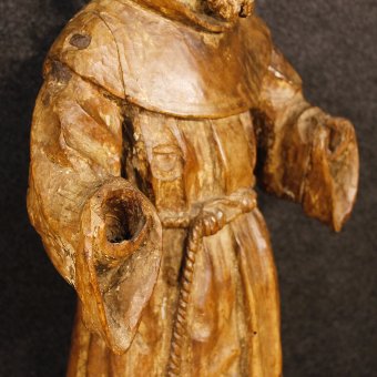 Antique Antique French religious sculpture Saint Francis from 18th century