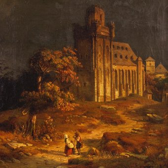 Antique Antique Belgian landscape painting signed J. Verreyt J. of the 19th century