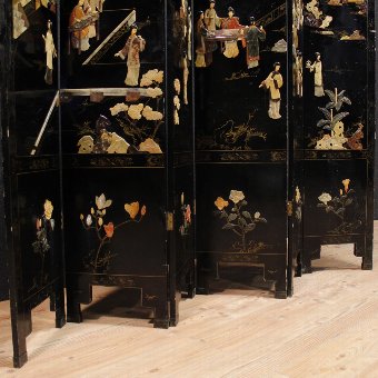 Antique French chinoiserie screen with soapstone