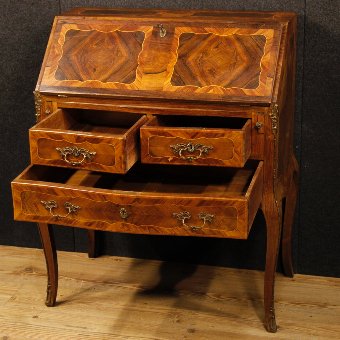 Antique French inlaid bureau decorated with bronze