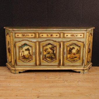Antique Venetian lacquered and painted sideboard