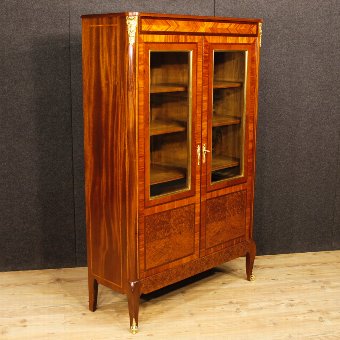 Antique French inlaid showcase in mahogany wood